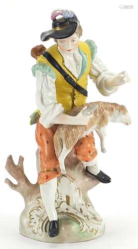 Dresden, German porcelain figure of a shepherd with lamb, 21...