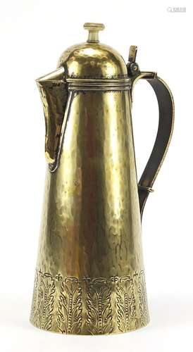 Arts & Crafts brass jug with planished body engraved wit...