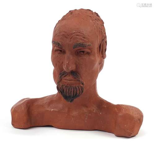 Terracotta bust of two faced male, 30cm wide