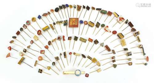 Collection of foreign stickpins, mostly enamelled