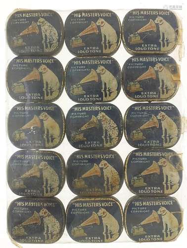 Fifteen as new His Master's Voice tins of two hundred ex...