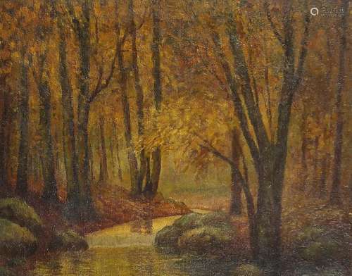 Oscar Witten - Wooded landscape with stream, oil on canvas, ...