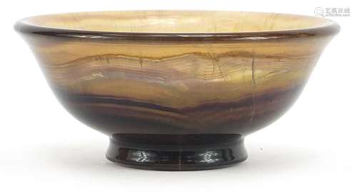 Polished flourite footed bowl, 14.5cm in diameter