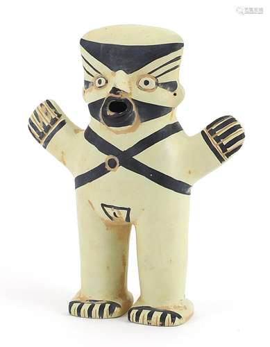 Peruvian terracotta figure, impressed marks and label inscri...