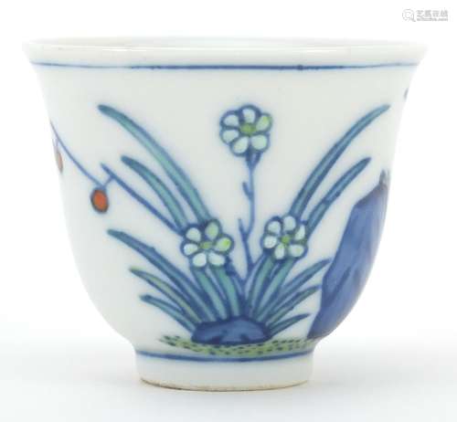 Chinese doucai porcelain tea bowl hand painted with bats amo...