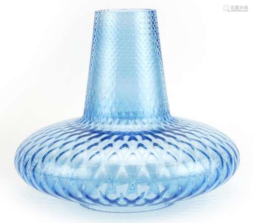 Blue art glass lamp shade, 27cm high x 30cm in diameter