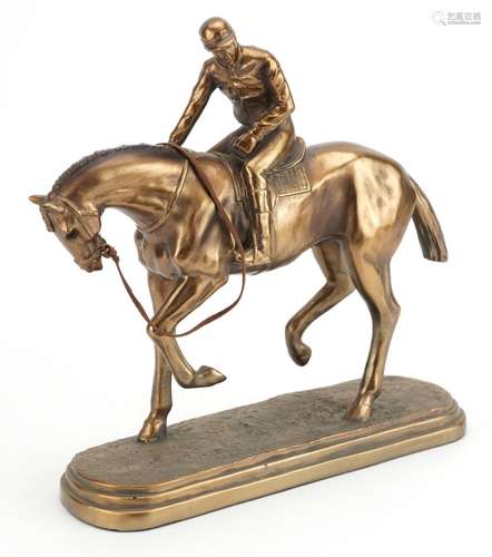 Bronzed jockey on horseback, 26cm in length