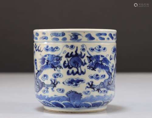 Pot à pinceaux en porcelaine blanc bleu à décor de dragonsPo...