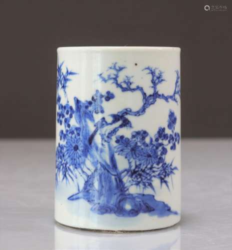 Porte pinceaux en porcelaine de chine blanc bleu époque Qing...