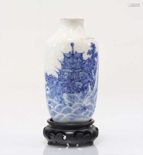 Vase en porcelaine blanc bleu à décor de paysagePoids: 167 g...