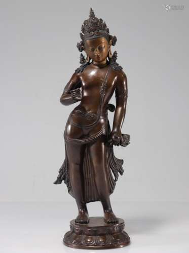 Bodhisattva grande statue en bronze avec incrustions de pier...