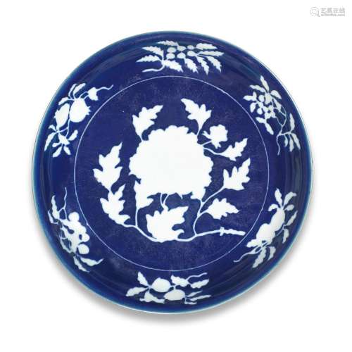 AN EXCEPTIONALLY RARE AND LARGE BLUE AND WHITE RESERVE-DECOR...