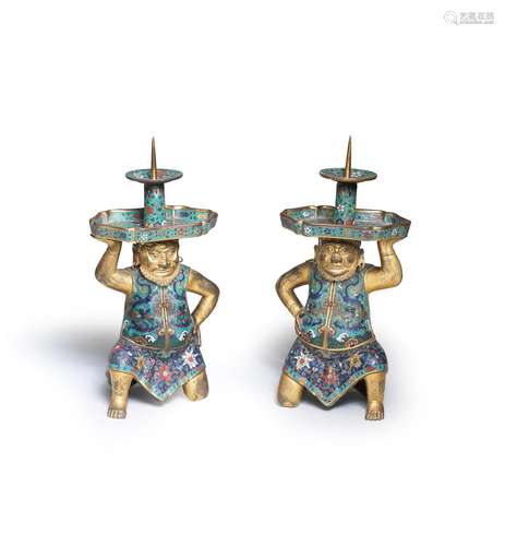 A VERY RARE PAIR OF CLOISONN&#201; ENAMEL AND GILT-BRONZ...