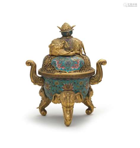 A RARE AND LARGE CLOISONN&#201; ENAMEL AND GILT-BRONZE &...