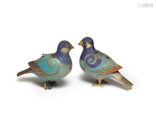 A RARE PAIR CLOISONN&#201; ENAMEL 'PIGEON' INCEN...