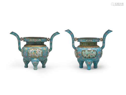 TWO VERY RARE IMPERIAL-TRIBUTE PAINTED ENAMEL TURQUOISE-GROU...