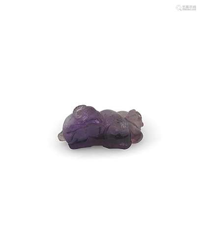 AN AMETHYST CARVING OF A GOAT AND TWO YOUNG, SANYANG 19th ce...