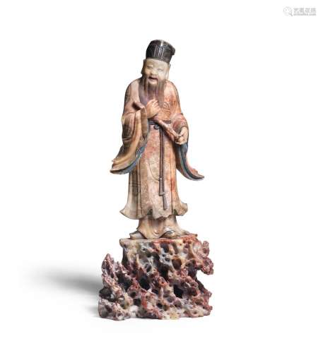 A LARGE SOAPSTONE FIGURE OF ZHANG GUOLAO  17th/18th century