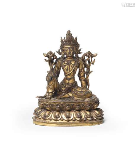 A RARE GILT-BRONZE FIGURE OF AVALOKITESHVARA 15th century