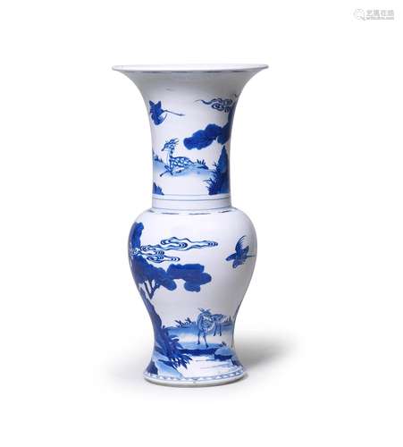 A BLUE AND WHITE 'CRANE AND DEER' YENYEN VASE Kangxi