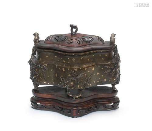 A GOLD-SPLASHED BRONZE QUATRELOBED INCENSE BURNER Zhenshe yo...