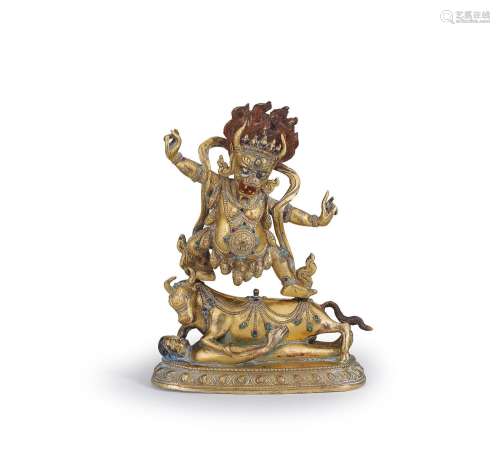 A FINE GILT-BRONZE FIGURE OF YAMA DHARMARAJA 18th century