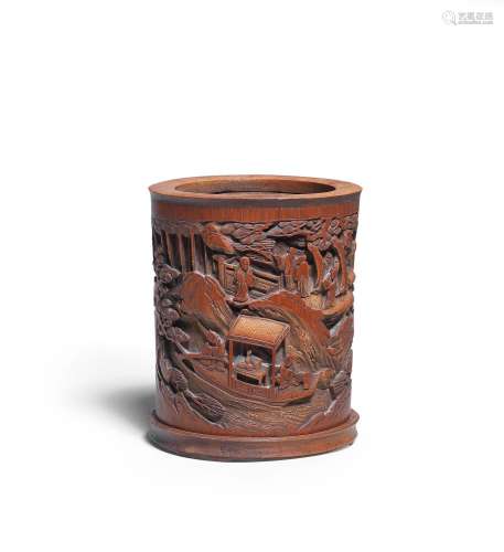 A BAMBOO 'RED CLIFF' BRUSHPOT, BITONG 18th century