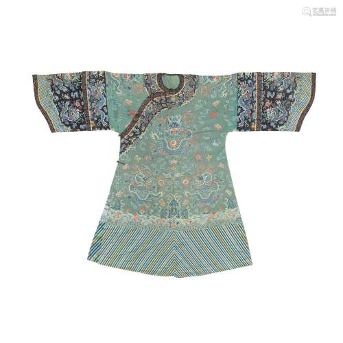 A RARE IMPERIAL NOBLEWOMAN'S TURQUOISE-GROUND GAUZE SILK...