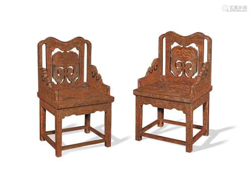 A PAIR OF TIANQI AND QIANGJIN LACQUER ARMCHAIRS  17th/18th c...