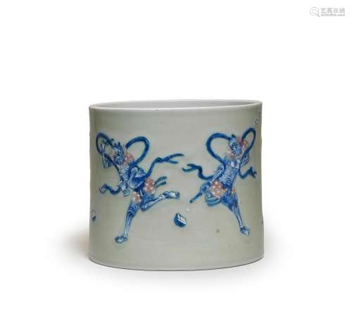 A RARE CELADON-GROUND BLUE AND WHITE AND COPPER-RED GLAZED &...