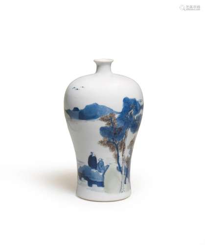 A FINE BLUE AND WHITE, COPPER-RED AND CELADON-GLAZED VASE, M...