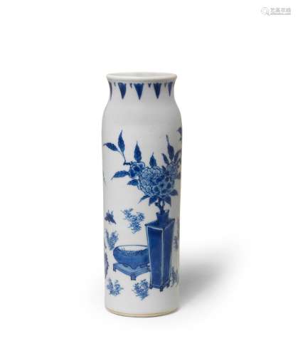 A FINE SMALL BLUE AND WHITE ROULEAU VASE  Chongzhen