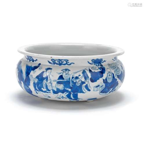 A BLUE AND WHITE 'IMMORTALS' INCENSE BURNER Kangxi