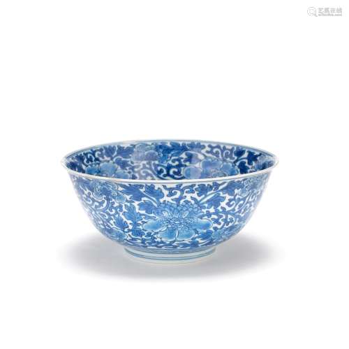 A BLUE AND WHITE 'PEONIES' BOWL Kangxi six-character...