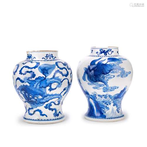 TWO BLUE AND WHITE JARS Kangxi