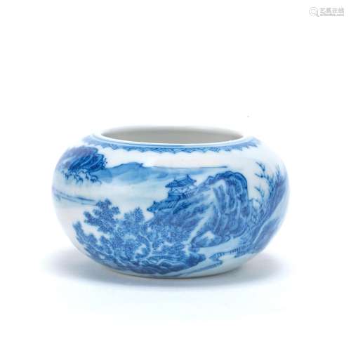 A BLUE AND WHITE 'LANDSCAPE' BRUSH WASHER Kangxi six...
