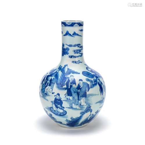 A BLUE AND WHITE 'SCHOLARS' BOTTLE VASE, TIANQIUPING...