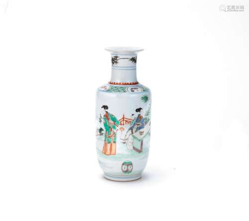 A FAMILLE VERTE ROULEAU VASE Qing Dynasty