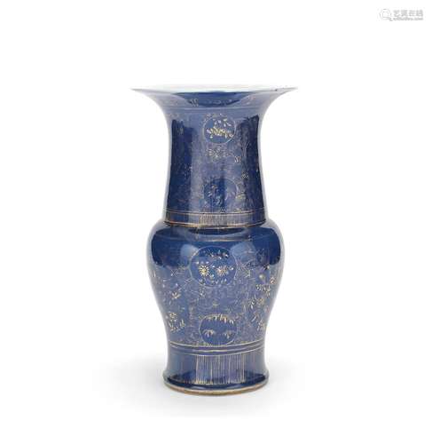 A GILT DECORATED BLUE GROUND BALUSTER VASE, YENYEN 18th cent...