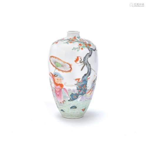 A FAMILLE ROSE VASE, MEIPING Blue enamelled Yongzheng four-c...