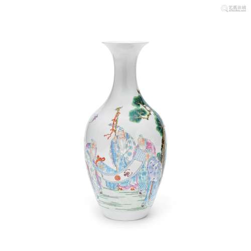 A FAMILLE ROSE 'SCHOLARS' VASE Qianlong iron-red sea...