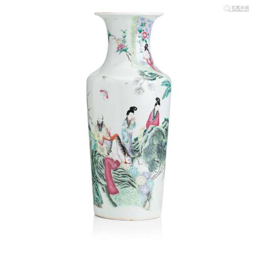 A FAMILLE ROSE ROULEAU VASE 19th/20th century