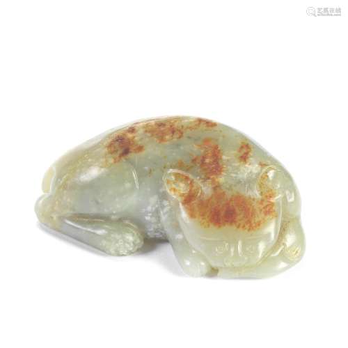 A GREEN AND RUSSET SKINNED JADE CAT GROUP Qing Dynasty