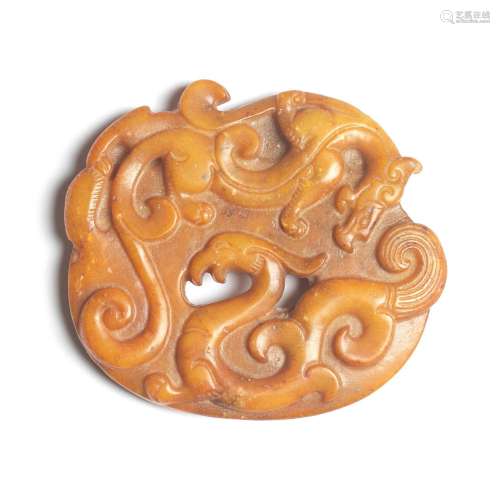 A RUSSET JADE 'CHILONG' DISC Possibly Ming Dynasty