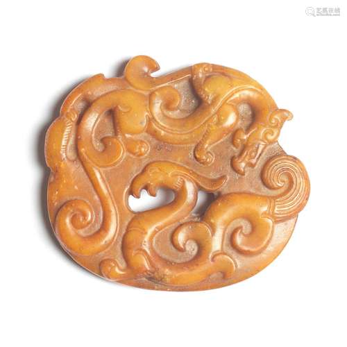 A RUSSET JADE 'CHILONG' DISC Possibly Ming Dynasty