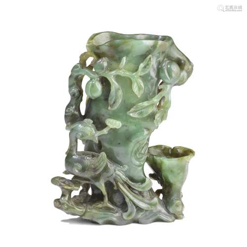 A SPINACH GREEN JADE VASE 18th/19th century
