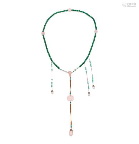 AN AVENTURINE AND ROSE QUARTZ COURT NECKLACE, CHAO ZHU Late ...