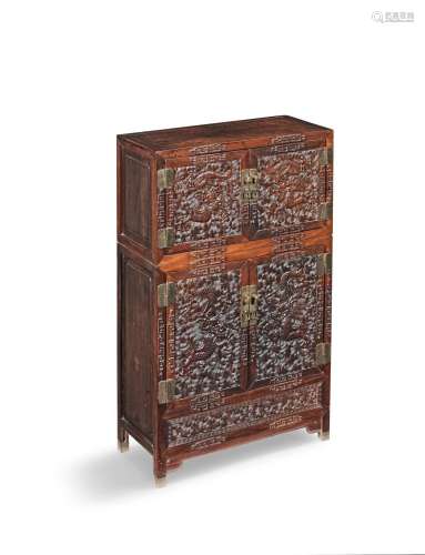 A HUANGHUALI AND HARDWOOD LOW CABINET 19th century