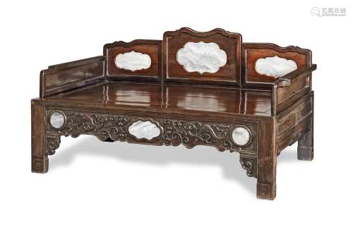 A HONGMU DAY-BED WITH MARBLE PLAQUES 20th century