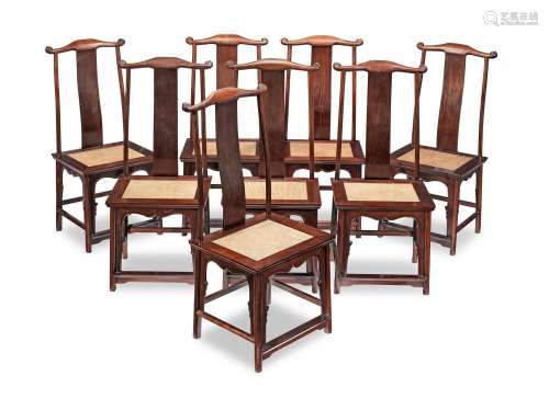 A SET OF EIGHT MING-STYLE HUALI YOKEBACK CHAIRS Late Qing/Re...
